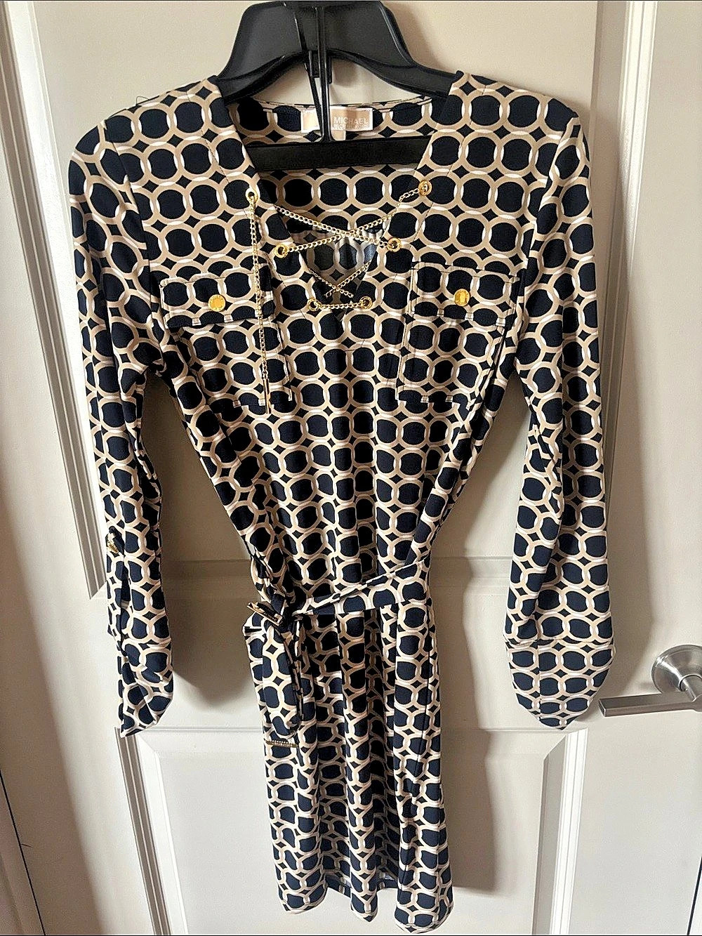 Michael Kors Michael Kors Chain Lace-Up Geometric Print Dress Black &